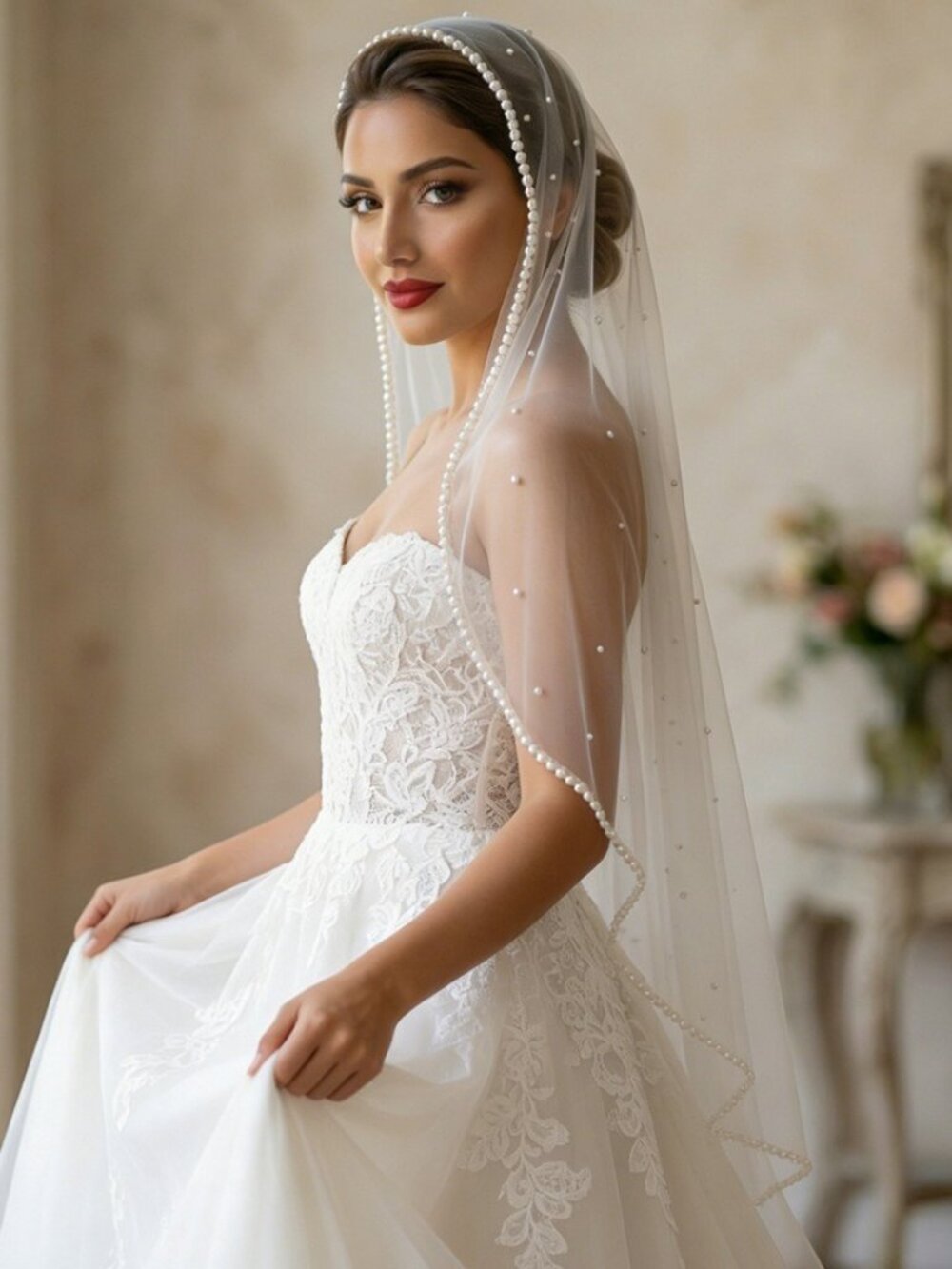 Ethereal Beaded Edge Bridal Veil Sheer Face Veil 100x100 cm